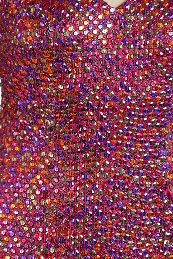 1990S Pink & Purple Polyester Stretch Sequined Go… - image 7