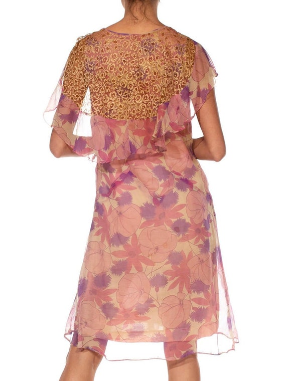 1920S Pink  Purple Silk Chiffon Floral Back Lace … - image 7