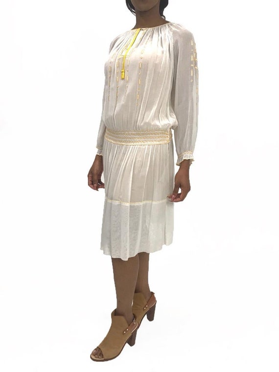 1920S Sheer Cotton Boho Folk Dress With Yellow Ha… - image 6