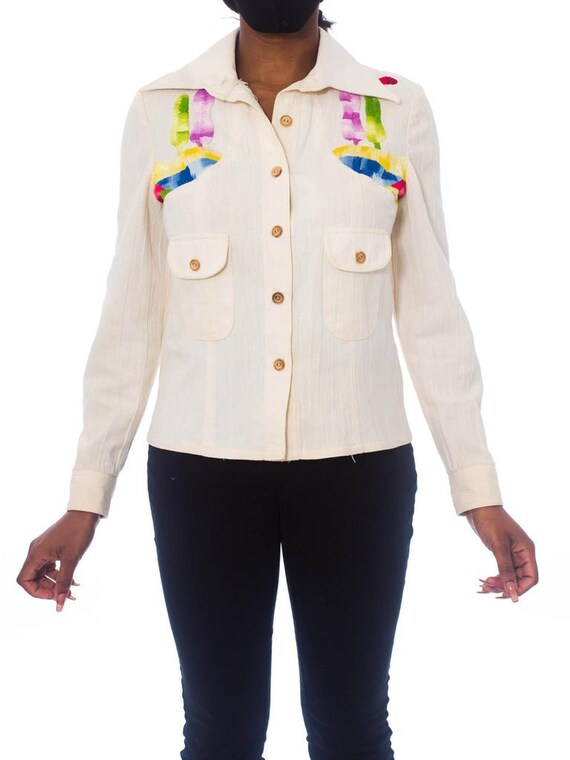1970S Multicolor Hand Embroidered Cotton Western S