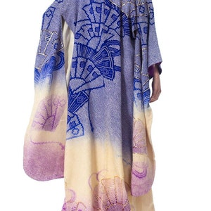 1970'S Japanese Shibori Hand Dyed Ombre Blue To Purple Silk Gold Embroidered Kimono image 4