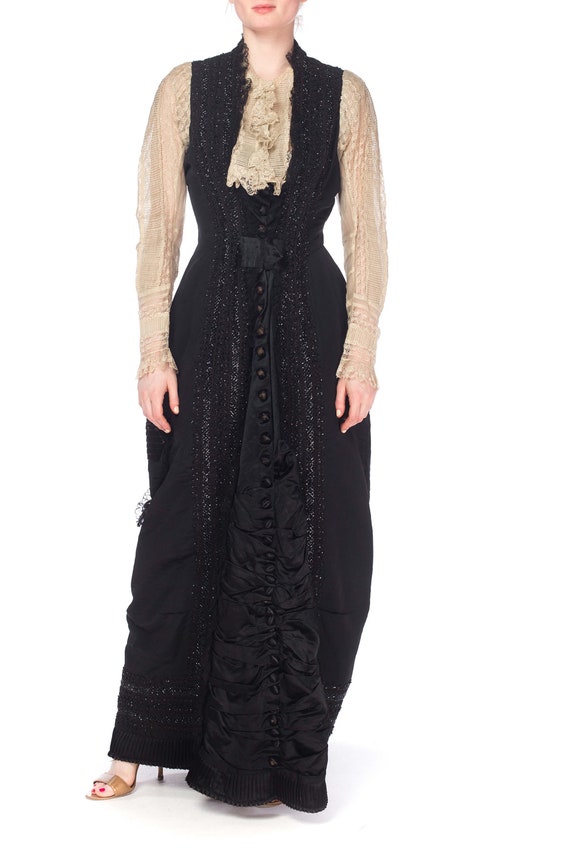 Victorian Black & White Haute Couture Silk Organd… - image 1