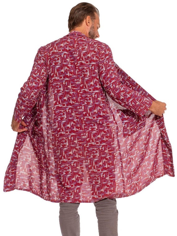 1940'S Red  Purple Rayon Atomic Print Robe - image 5