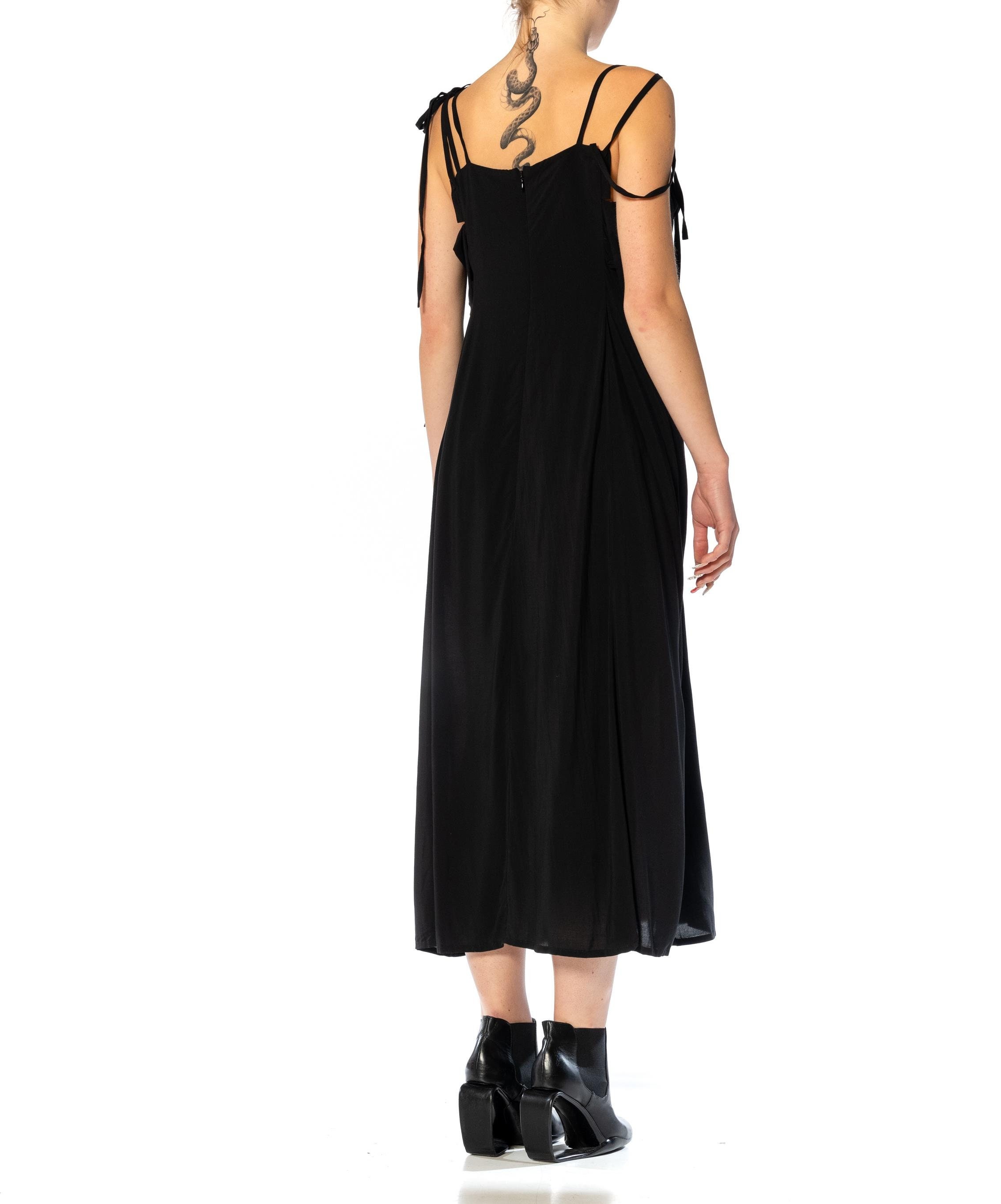 1990S Yohji Yamamoto Black Washed Rayon Asymmetrical Dress With