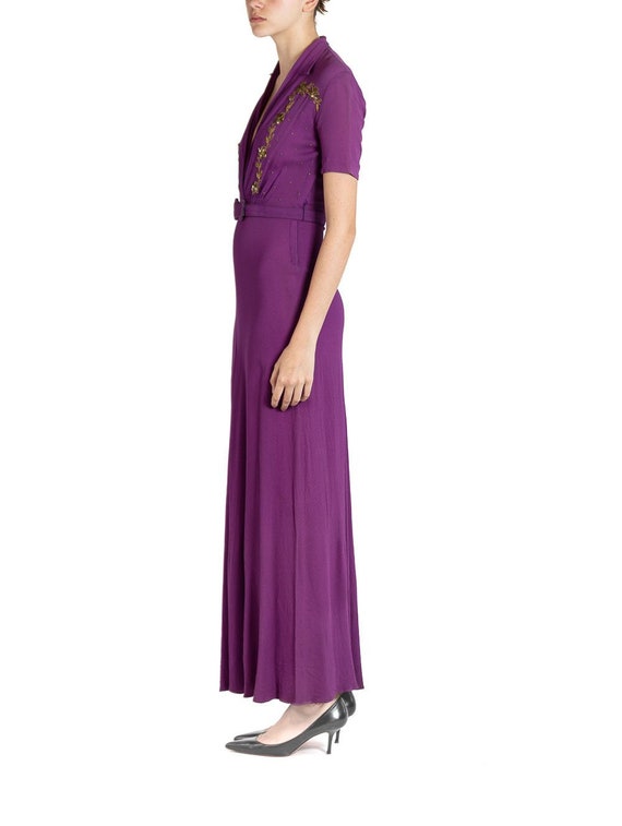 1930S Purple Rayon Crepe Dress With Belt & Gold S… - image 2