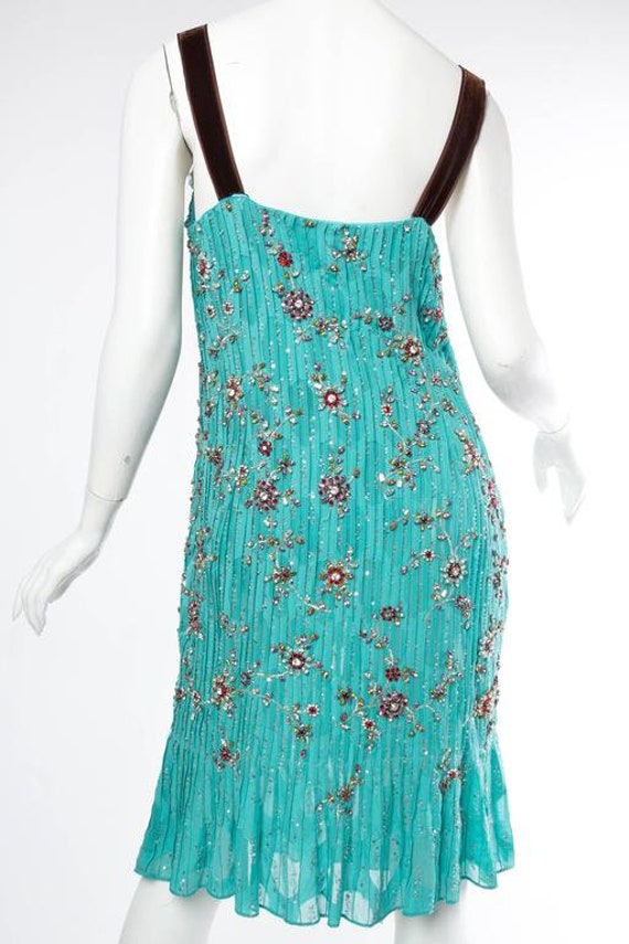 2000S CAROLINA HERRERA Turquoise Silk Burnout Chi… - image 2