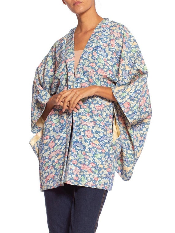 1940'S Baby Blue Floral Silk Handmade Kimono - image 6