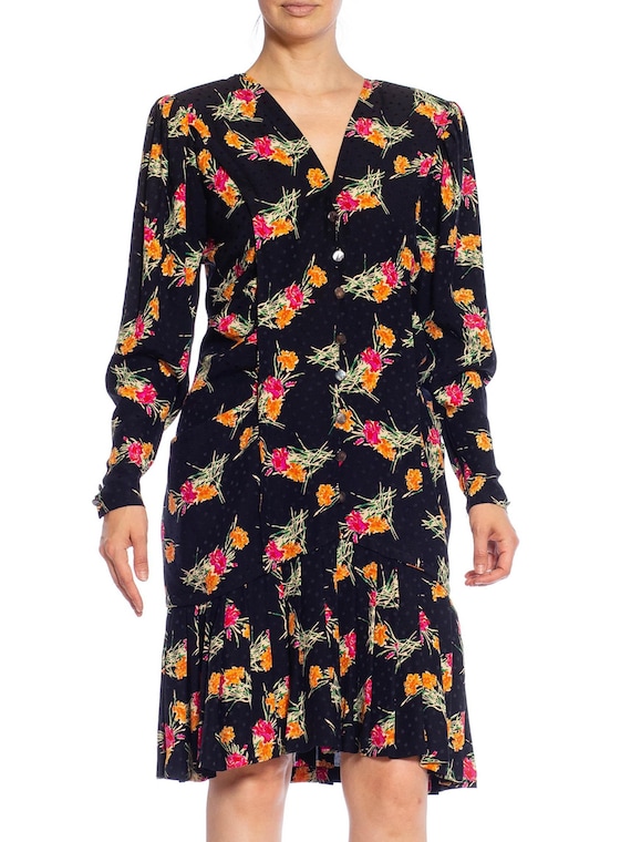 1980S EMANUEL UNGARO Black, Pink & Orange Floral … - image 1