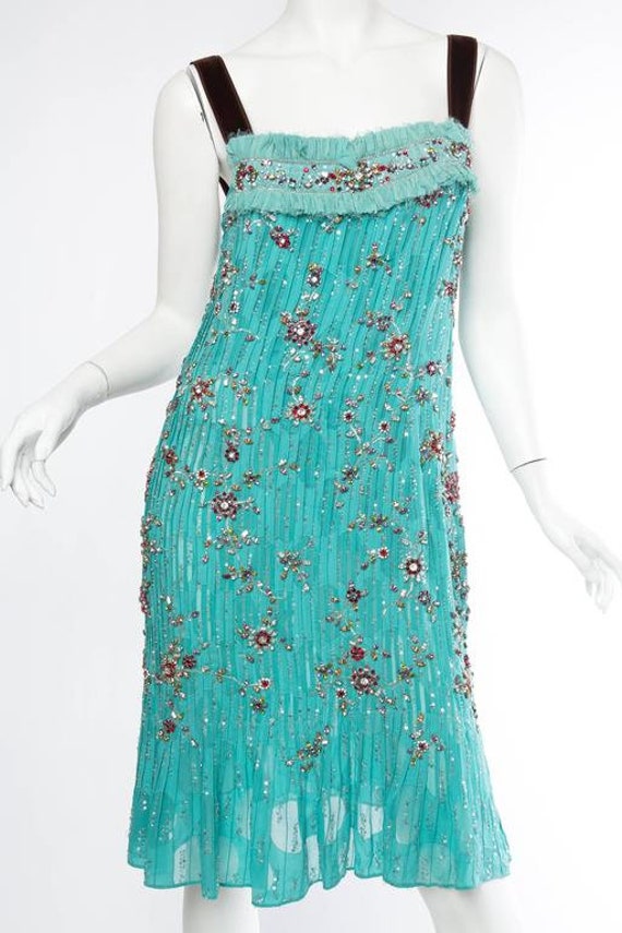 2000S CAROLINA HERRERA Turquoise Silk Burnout Chi… - image 3