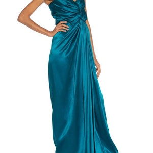 1980S Yves Saint Laurent Teal Haute Couture Silk Satin Draped Strpless Gown 画像 3