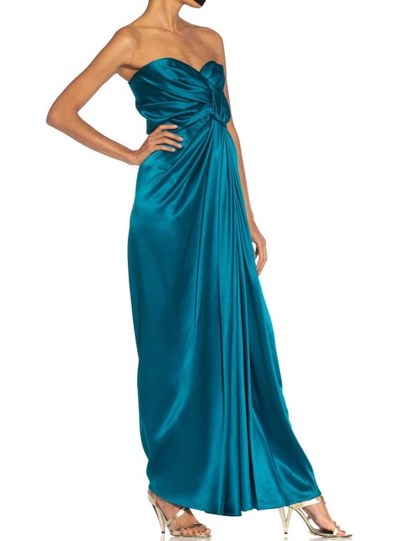 1980S Yves Saint Laurent Teal Haute Couture Silk … - image 3