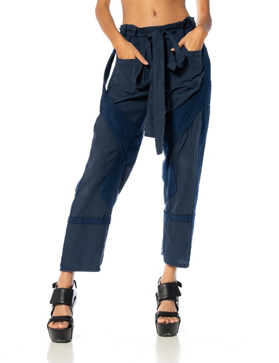 1990S BALENCIAGA Navy Blue Rayon Pants With Fabric Belt - Etsy