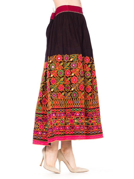 1960S Black Cotton Indian  Skirt Embroidred In Or… - image 7