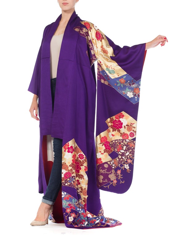 1970S Royal Purple & Gold Japanese Silk  Kimono