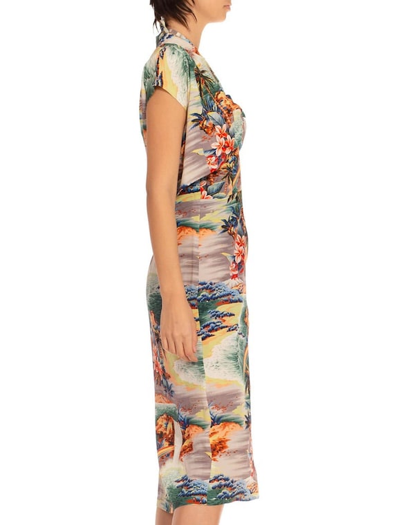 1940S Green  Orange Cotton Silk Hawaiian Printed … - image 3