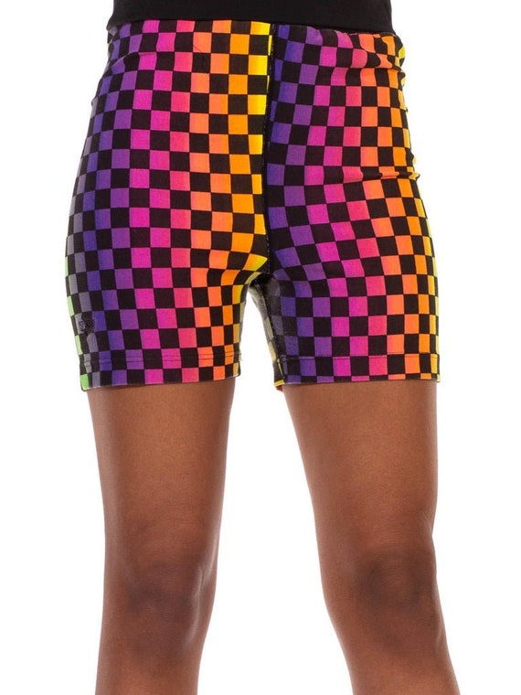 1990S Rainbow Checkered Club Kid Biker Shorts