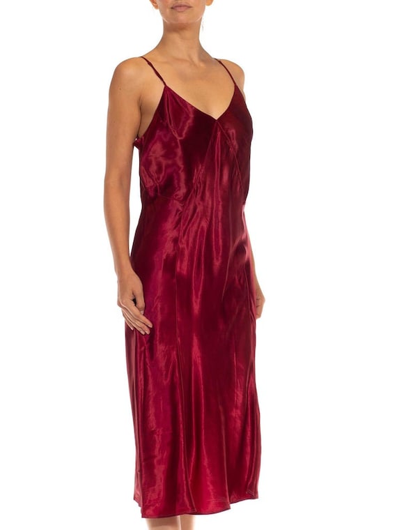 1930S Ruby Red Rayon Satin Bias Cut Slip Dress - image 3