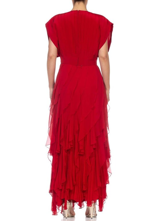 1980S Red Silk Chiffon Pleated Bodice Gown With B… - image 9