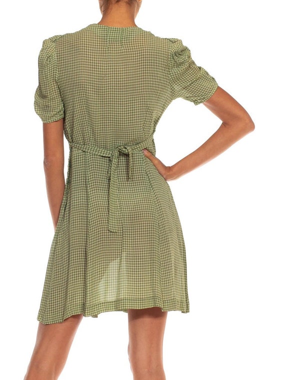 1930S Green  White Cotton Checkered Dress - image 8