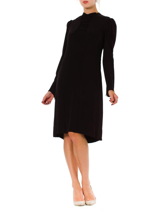 1930S Black Silk Crepe Back Satin Long Sleeve Dres