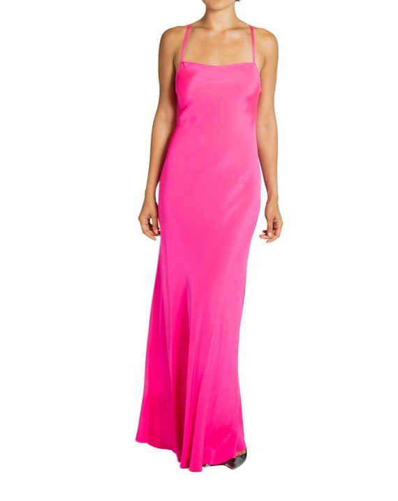 2000S Ralph Lauren Neon Pink Silk Faille Bias Cut Gown - Etsy