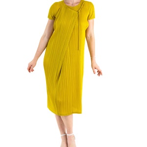 1990S Pleats Please Issey Miyake Mustard Yellow Polyester Wrap Dress image 1