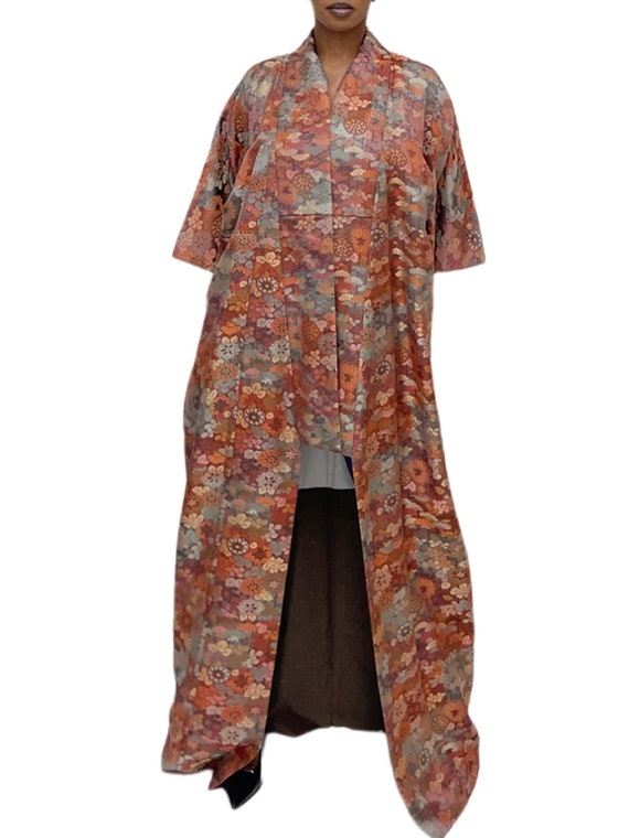 1950S Jewel-Tone Silk Jacquard Short Floral Kimono - image 1