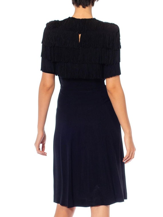1940S Black Rayon Crepe Dietrich Style Fringed Bo… - image 5