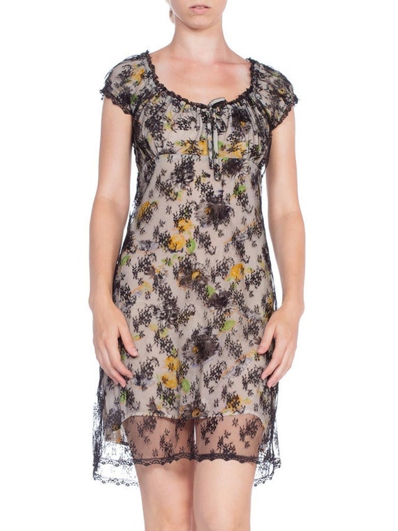 1990's Anna Sui Floral Print Lace Baby Doll Dress
