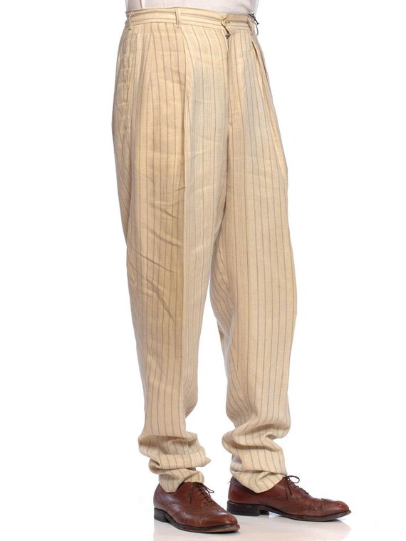 1980S Comme Des Garcons Creme Striped Linen Mens … - image 6