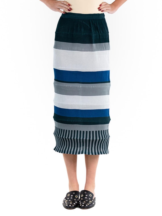 1990S Issey Miyake Mixed Blues Polyester Striped … - image 4