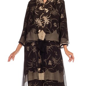 1920S Black Cream Silk Chiffon Made From Quing Dynasty Japanese Butterfly Kimono Dress image 5