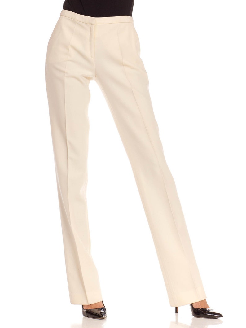 1990S Gianni Versace Cream Wool Crepe Cigarette Pants image 1