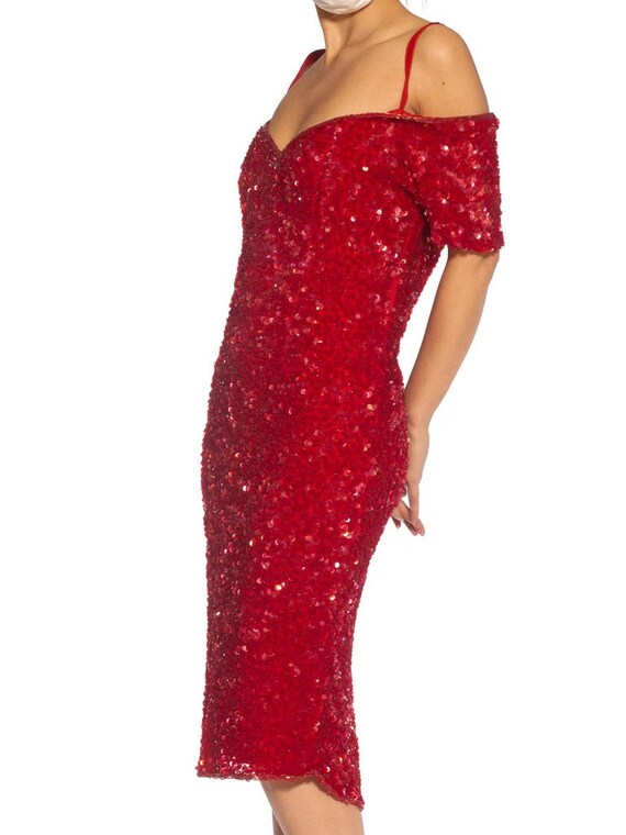 1980S Red Silk Sequin Encrusted Cocktail Dress - image 2