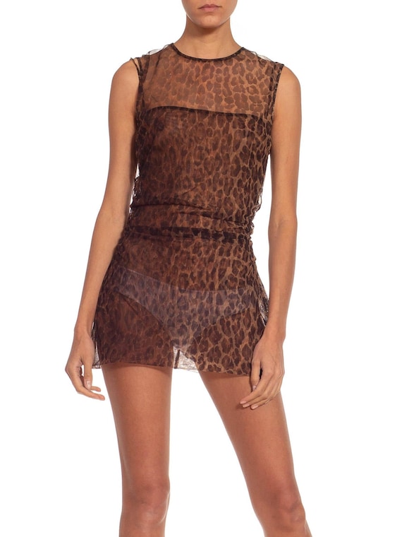 1990S Dolce  Gabbana Animal Print Brown Tulle Dres