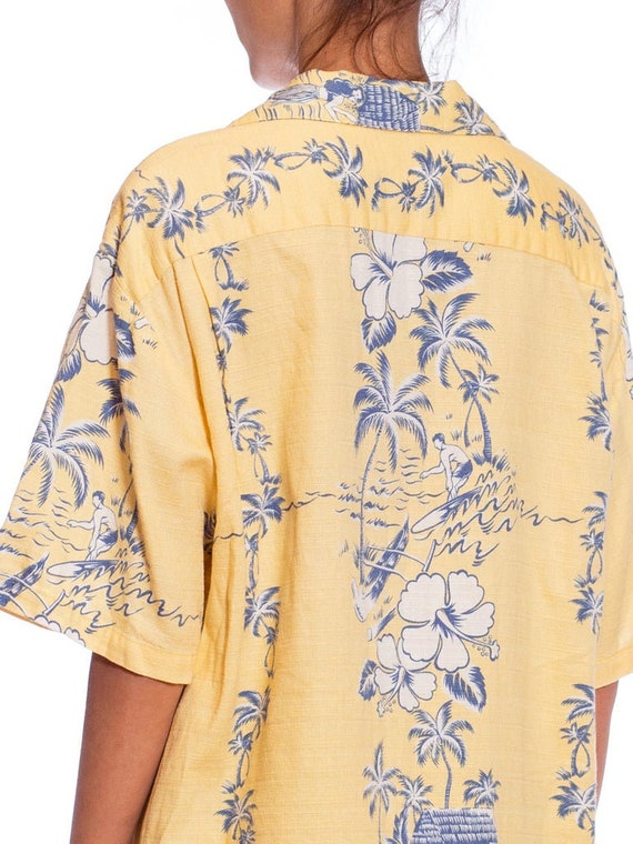 1980S Butter Yellow Cotton Barkcloth Mens Aloha S… - image 6