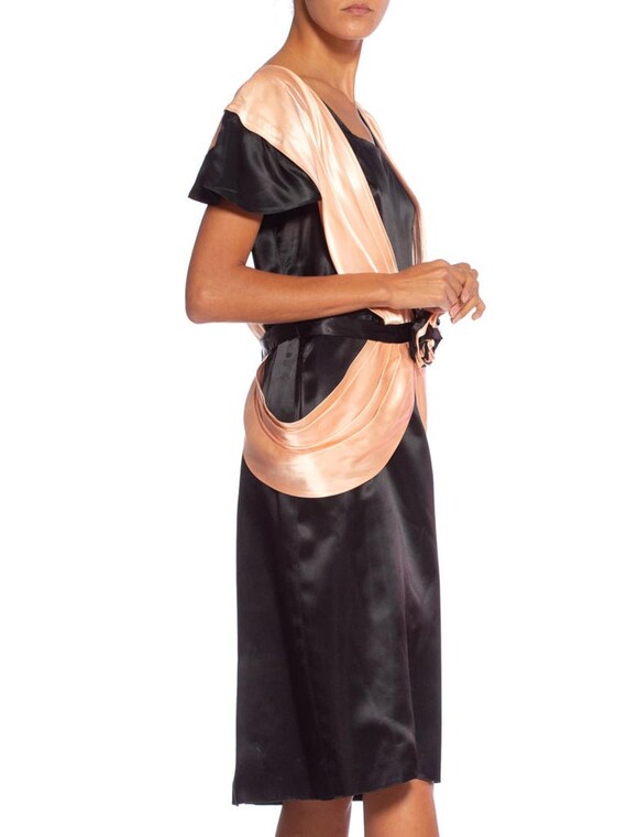 1980'S Black & Peach Acetate Satin Short Sleeve F… - image 3