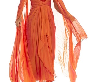 1980S Bob Mackie Golden Orange Irridescent Silk Chiffon Beaded Gown With  Matching Shawl - Etsy