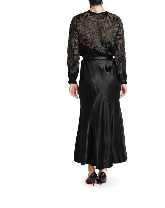 1930S Black Silk Satin Bias Cut Long Sleeve Gown - image 6