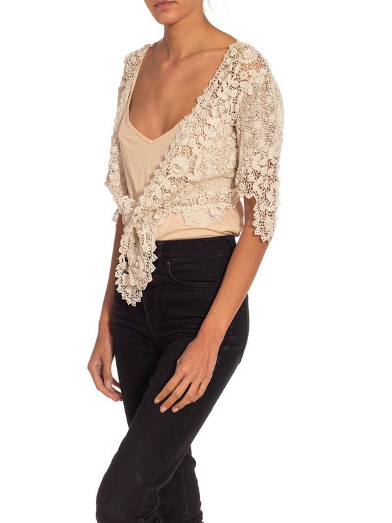 Victorian Off White Irish Crochet Short Jacket - image 4