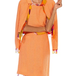 2000S Chanel Orange Boucle Floral Silk Chiffon 3-Piece Skirt Suit image 2