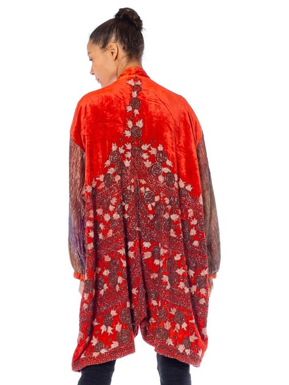1920S Red Silk Velvet Beaded Opera Coat From Paris - image 6