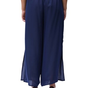 1970s Navy Blue Polyester Chiffon Pants image 4