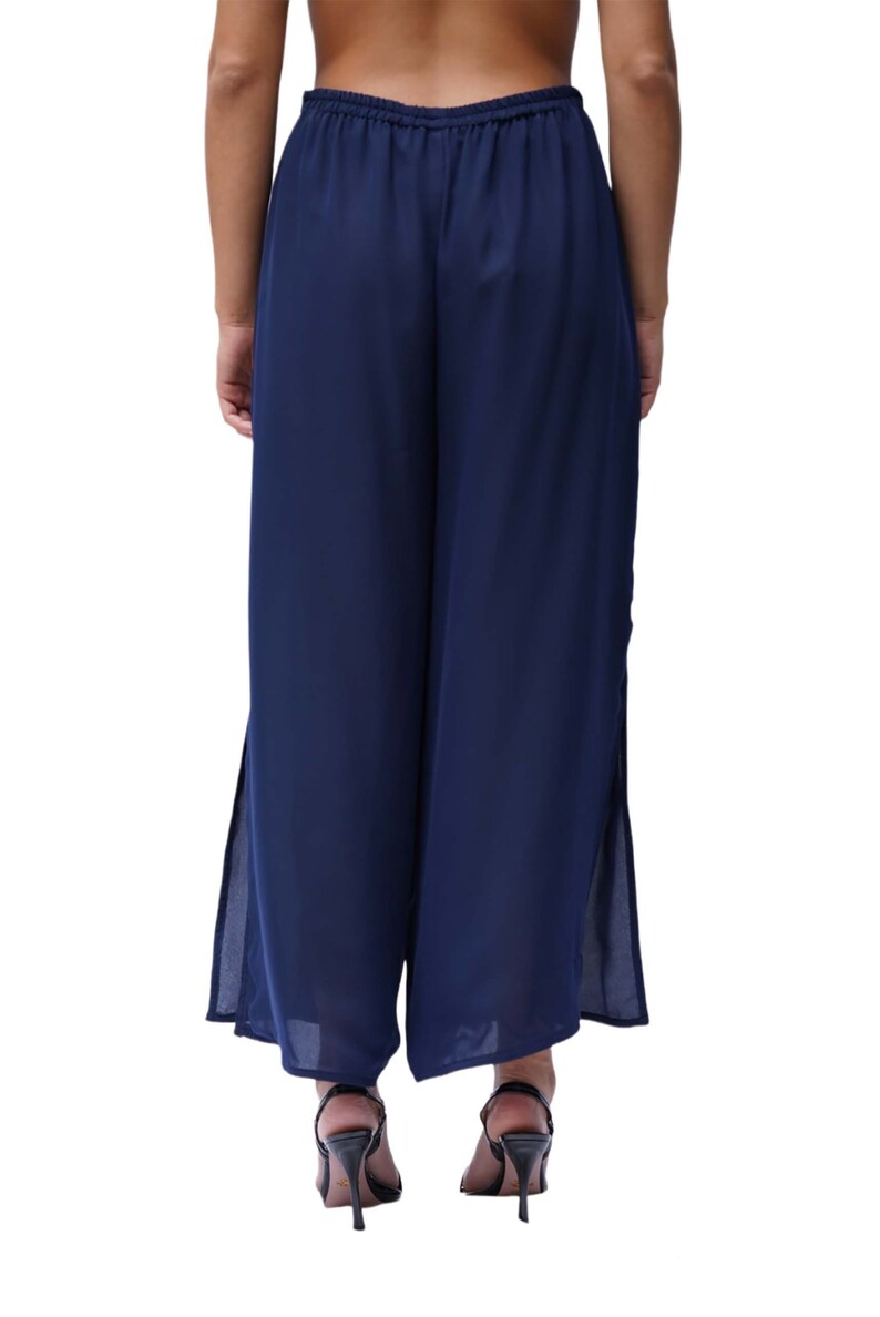 1970s Navy Blue Polyester Chiffon Pants image 4