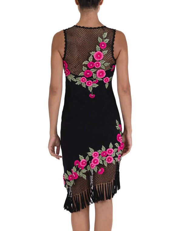 1990S Black Dress With Pink Embroidered Flower De… - image 7