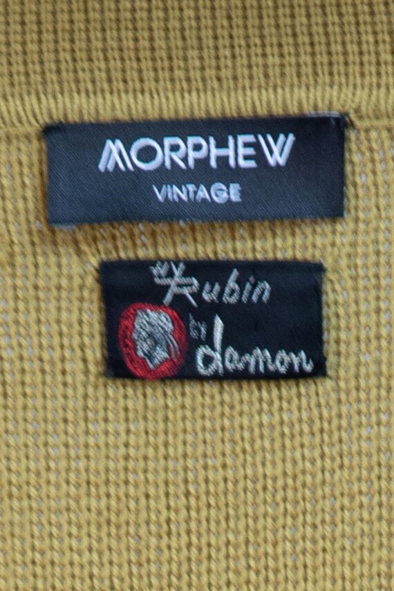 1960S Yellow Ochre Wool Knit Men's Cardigan Xl - image 9