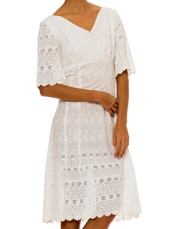 Victorian White Organic Cotton Dress With Floral … - image 5
