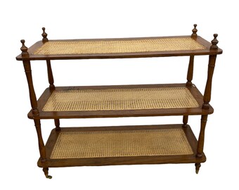 Early 20Th Century Golden Oak Rattan Blanket Shelves With Brass Casters
