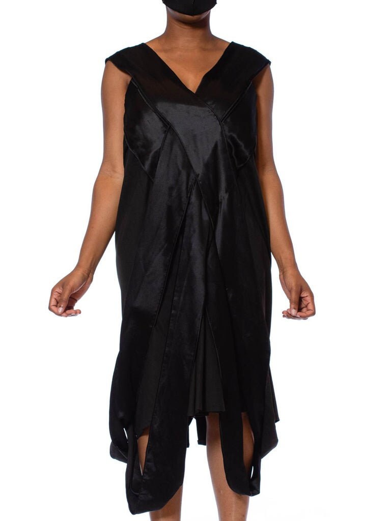 1910S Black Wool & Silk Satin Edwardian Avant Garde Dress