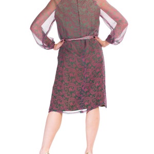 1980S Pink & Grey Silk Chiffon Paisley Printed Sheer Sleeve Dress With Belt image 3